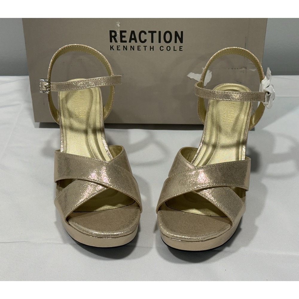 Kenneth Cole Reaction Women Reeva Platform Dress Sandal Soft Gold Size 7.5‎ NEW